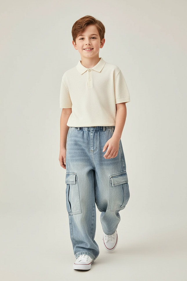 Pantalon Baggy Jean Bleu Ample Poches Enfant