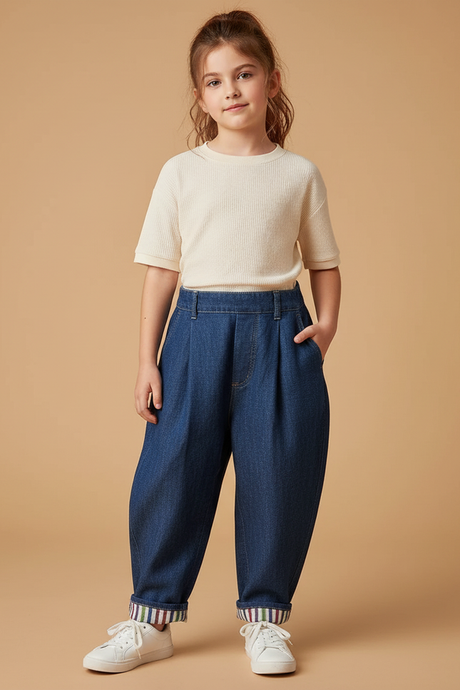 Pantalon Baggy Denim Bleu Ample Plissé Confortable - Jean