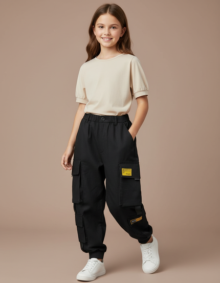 Pantalon Baggy Noir Cargo Décontracté Enfant Étiquettes - Toile