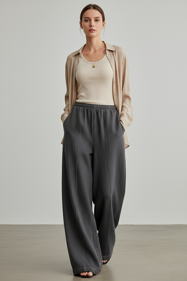 Pantalon Baggy Gris Ample Confortable Décontracté Femme - Molleton