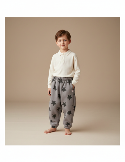 Pantalon Baggy Gris Étoiles Molleton Doux Enfant