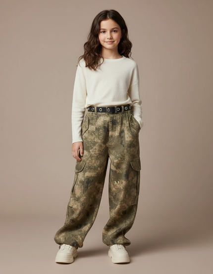 Pantalon Baggy Camouflage Ample Cargo Enfant Tendance - Kaki Toile