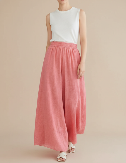 Pantalon Baggy Rose Ample Lin Taille Haute Femme
