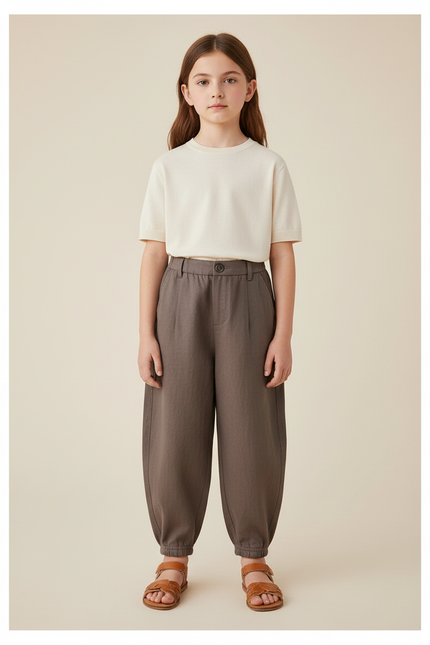 Pantalon Baggy Marron Ample Coton Enfant Décontracté Élastique