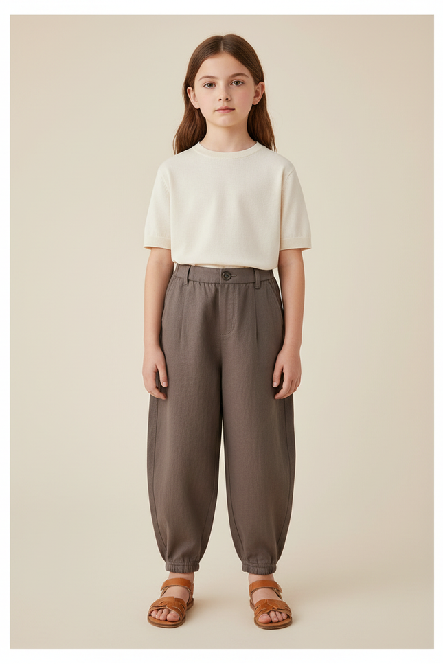 Pantalon Baggy Marron Ample Coton Enfant Décontracté Élastique