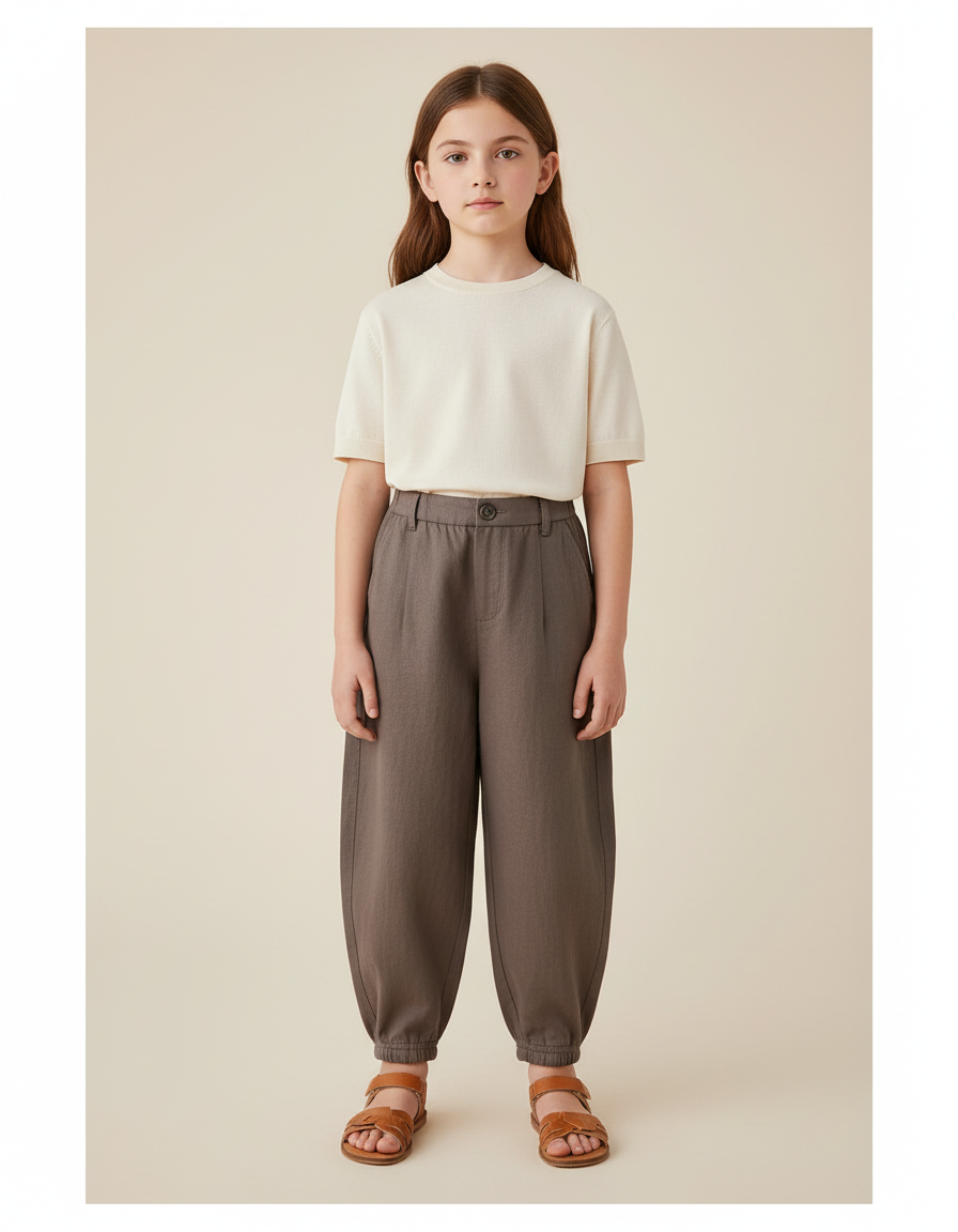 Pantalon Baggy Marron Ample Coton Enfant Décontracté Élastique