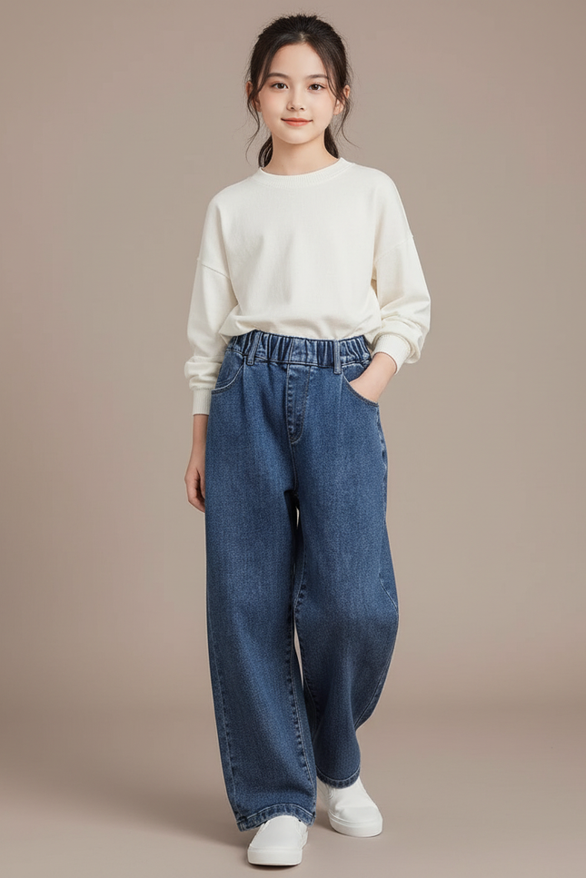 Pantalon Baggy Jean Bleu Taille Élastique Enfant