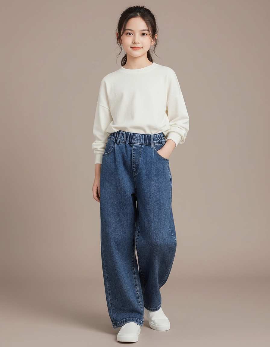 Pantalon Baggy Jean Bleu Taille Élastique Enfant