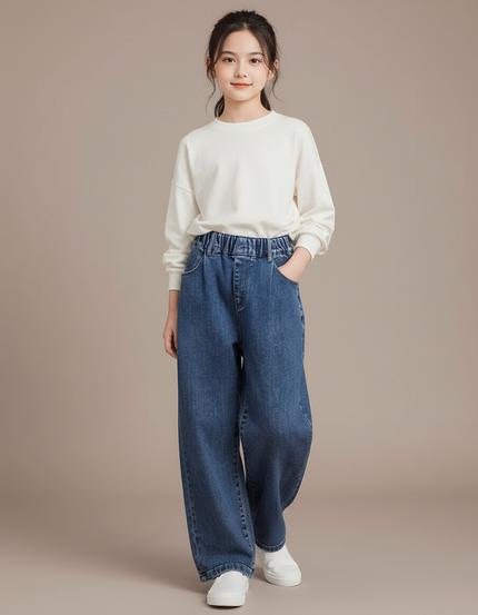 Pantalon Baggy Jean Bleu Taille Élastique Enfant