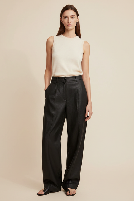 Pantalon Baggy Cuir Femme - Noir