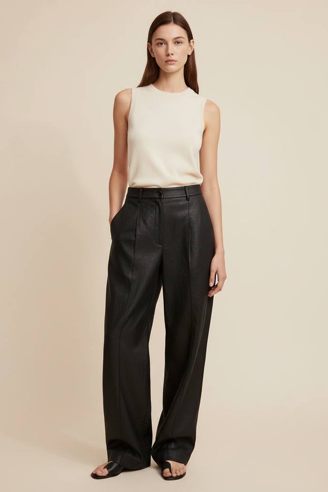 Pantalon Baggy Cuir Femme - Noir