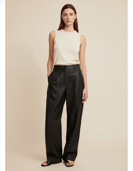 Pantalon Baggy Cuir Femme - Noir