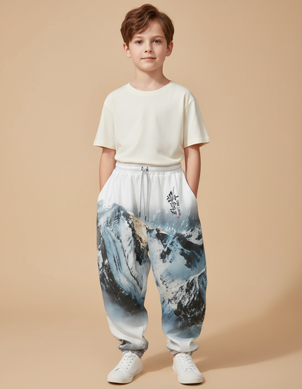 Pantalon Baggy Blanc Imprimé Montagne Neigeux Garçon - Molleton