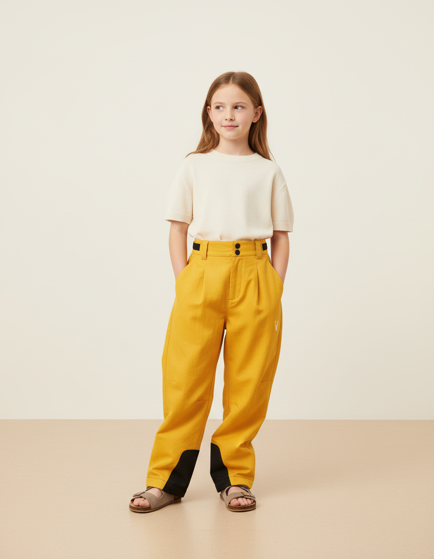 Pantalon Baggy Jaune Ample Décontracté Enfant - Toile