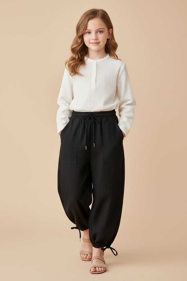 Pantalon Baggy Noir Lin Ample Décontracté Enfant