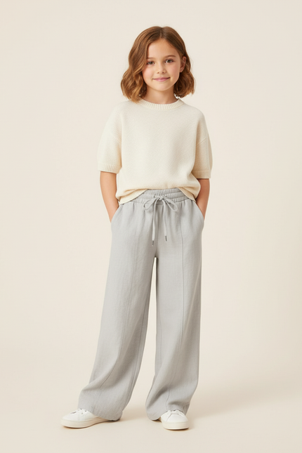 Pantalon Baggy Gris Clair Cordon Ample Lin