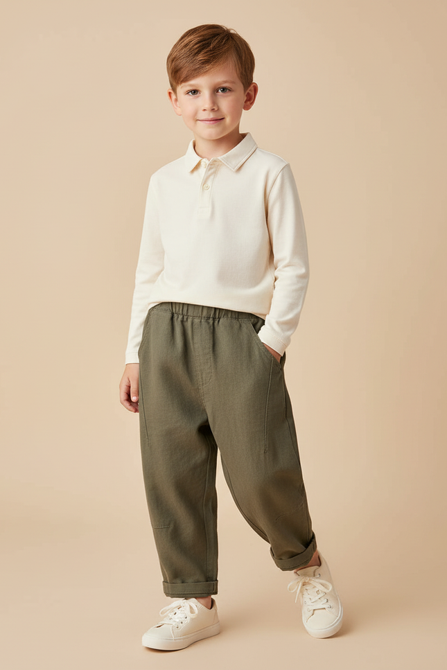 Pantalon Baggy Kaki Ample Coton Élastique Garçon - Toile