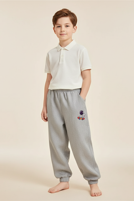 Pantalon Baggy Gris Molletonné Ample Astronaute Garçon