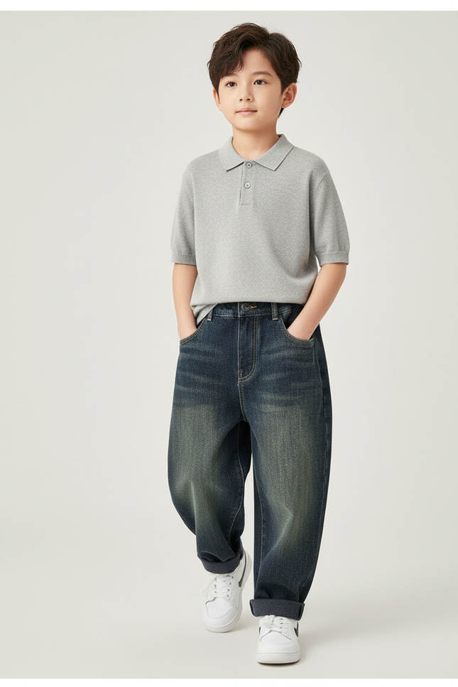 Pantalon Baggy Jean Ample Délavé Garçon - Bleu