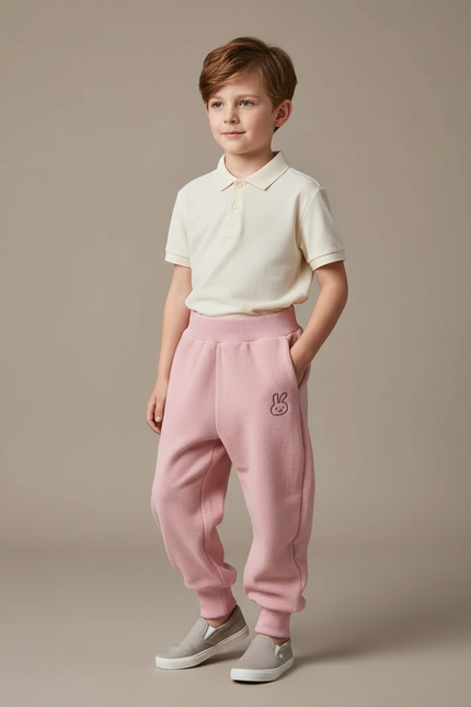 Pantalon Baggy Rose Molletonné Brodé Confortable Enfant