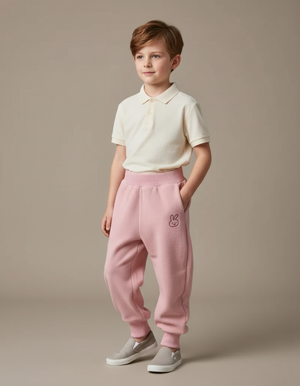 Pantalon Baggy Rose Molletonné Brodé Confortable Enfant