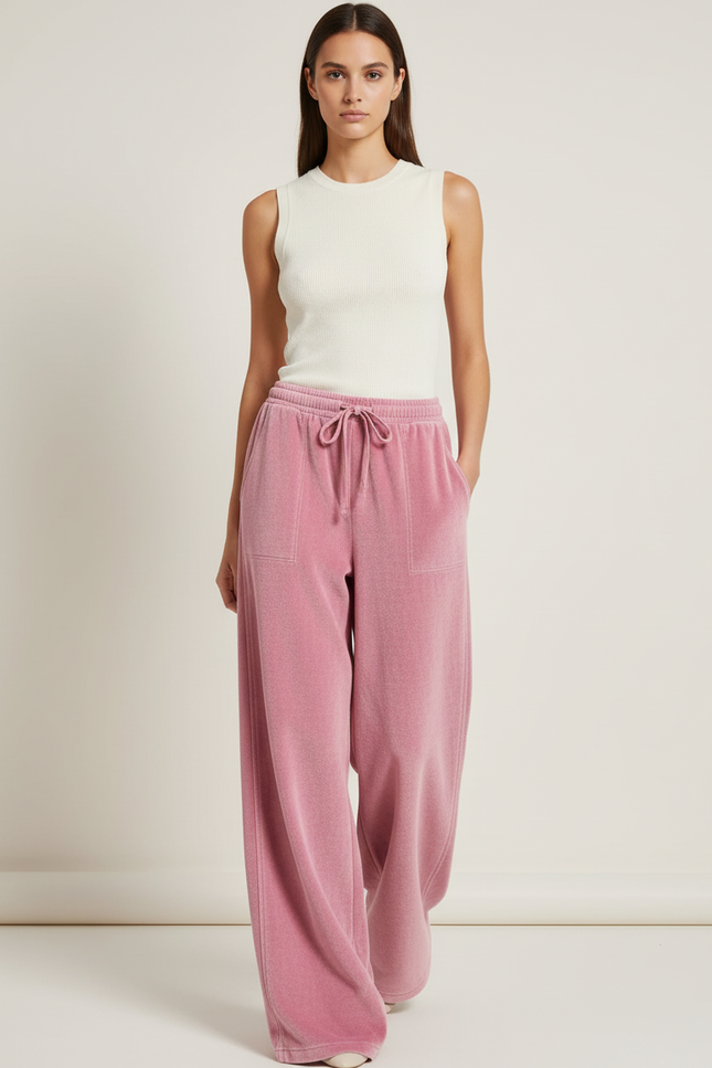 Pantalon Baggy Velours Femme - Rose