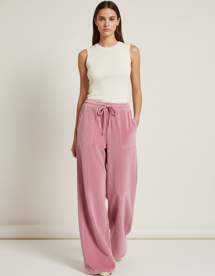 Pantalon Baggy Velours Femme - Rose