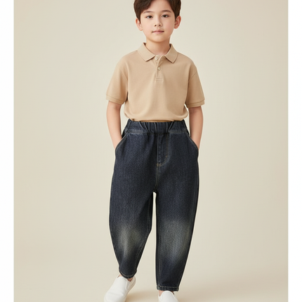 Pantalon Baggy Jean Denim Ample Garçon Hiver - Marine