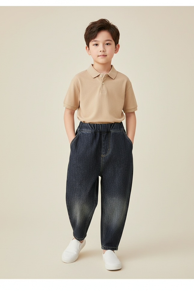 Pantalon Baggy Jean Denim Ample Garçon Hiver - Marine