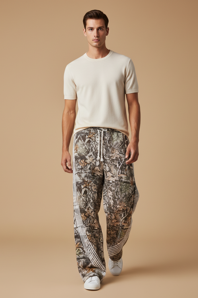 Pantalon Baggy Camouflage Ample Cordon Rayures - Imprimé Molleton