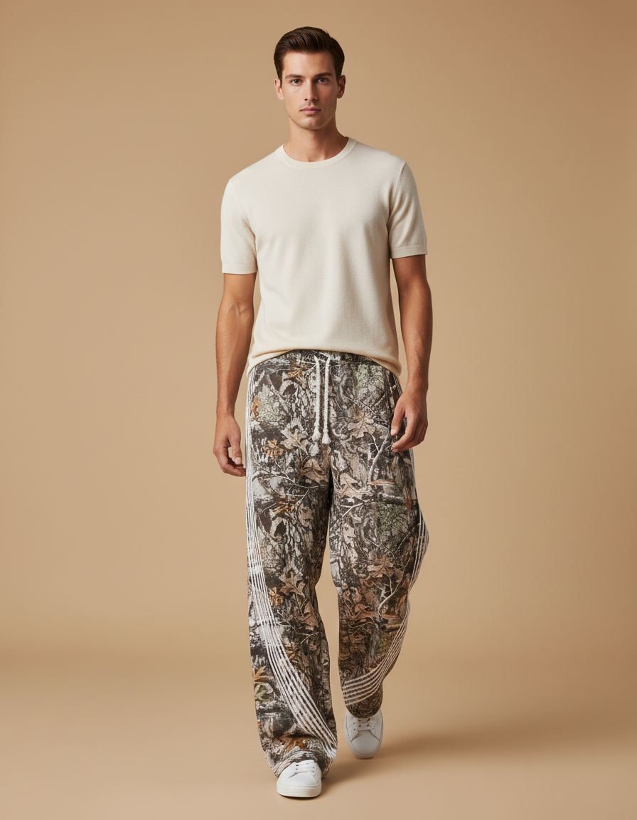 Pantalon Baggy Camouflage Ample Cordon Rayures - Imprimé Molleton