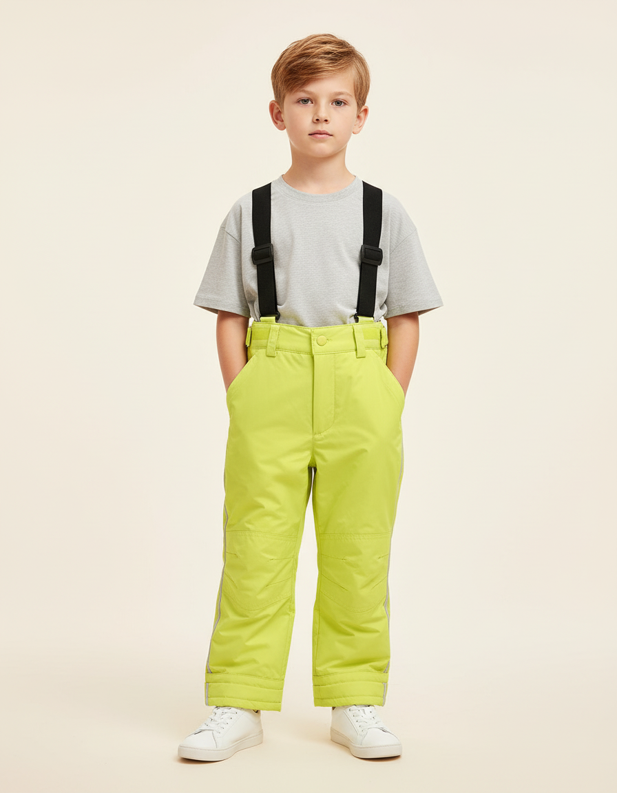 Pantalon Baggy Jaune Bretelles Imperméable Ski Enfant - Polyester