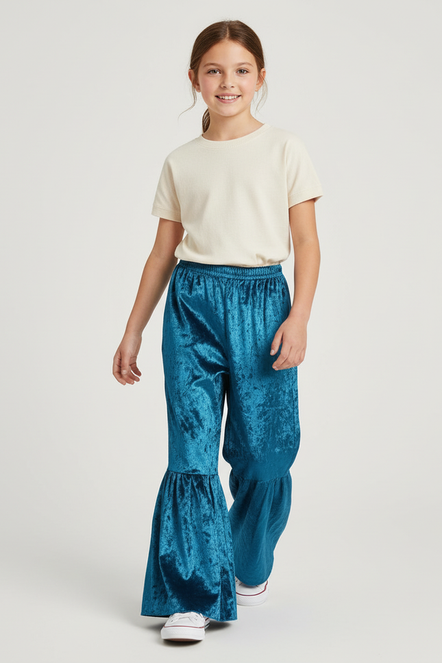 Pantalon Baggy Velours Bleu Évasé Enfant Brillant
