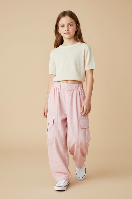 Pantalon Baggy Rose Cargo Décontracté Fille Coton