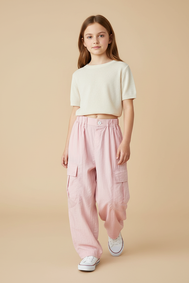 Pantalon Baggy Rose Cargo Décontracté Fille Coton