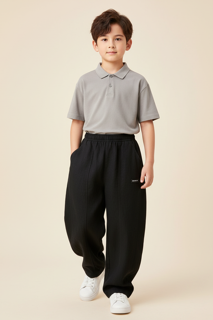 Pantalon Baggy Noir Ample Confortable Coton Garçon Sport