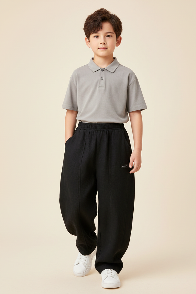 Pantalon Baggy Noir Ample Confortable Coton Garçon Sport