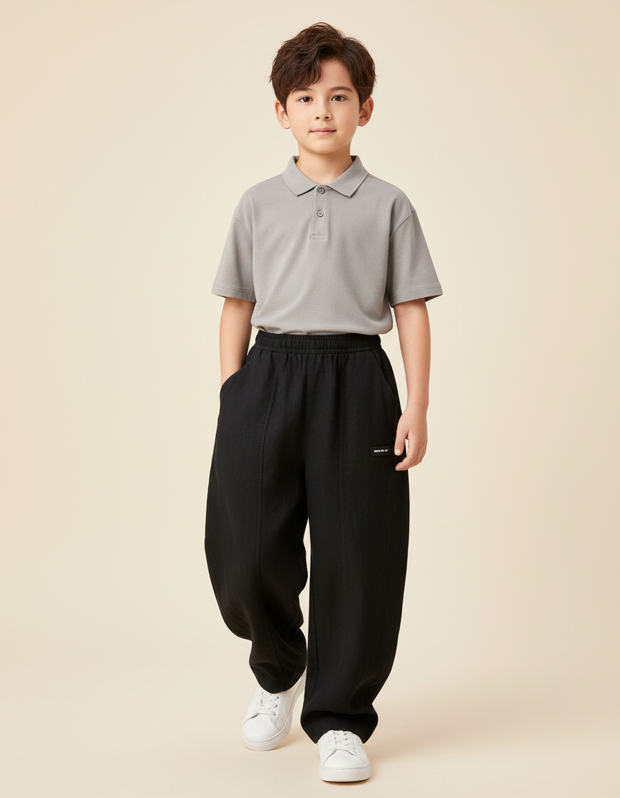 Pantalon Baggy Noir Ample Confortable Coton Garçon Sport