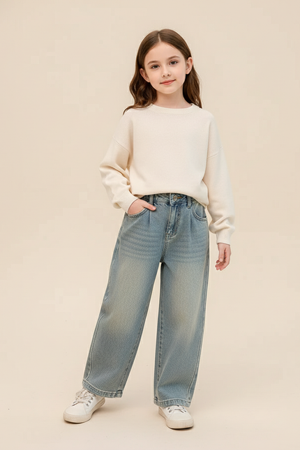 Pantalon Baggy Jean Denim Ample Streetwear Adolescente - Bleu
