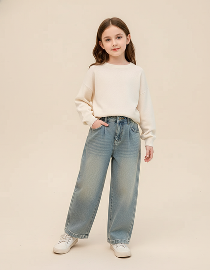 Pantalon Baggy Jean Denim Ample Streetwear Adolescente - Bleu