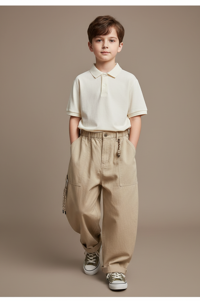 Pantalon Baggy Kaki Coton Ample Décontracté Garçon