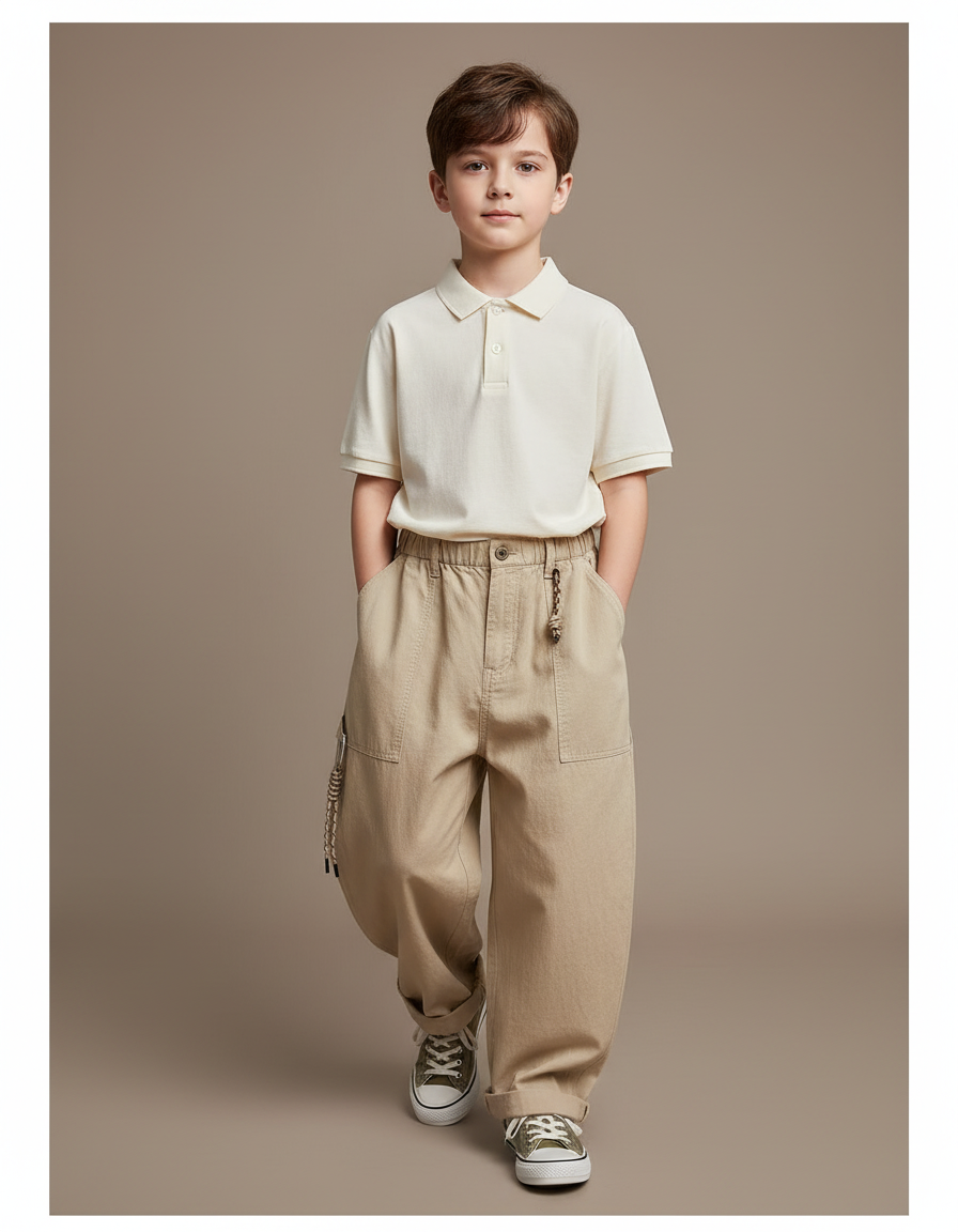 Pantalon Baggy Kaki Coton Ample Décontracté Garçon