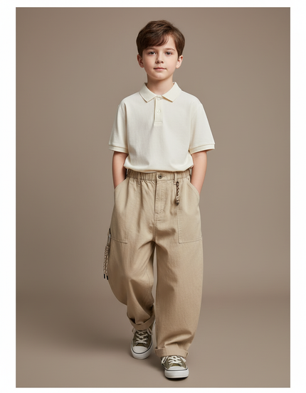 Pantalon Baggy Kaki Coton Ample Décontracté Garçon