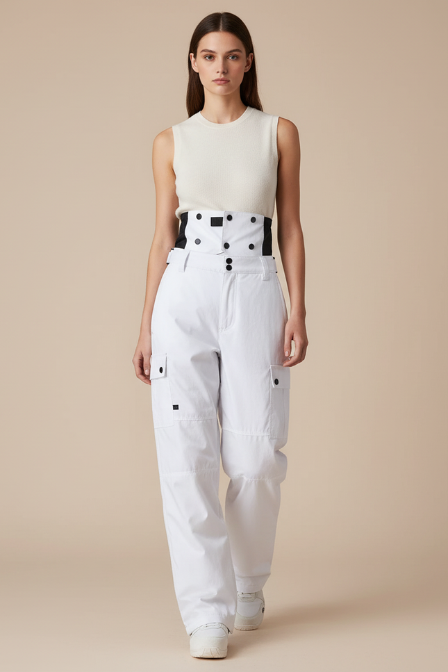 Pantalon Baggy Blanc Cargo Taille Haute Sport Hiver - Toile