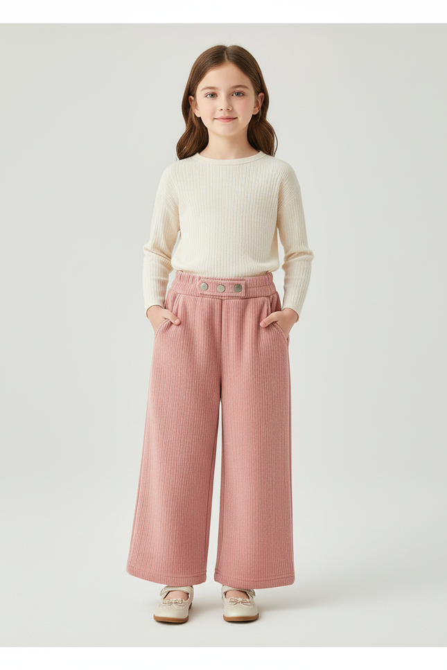 Pantalon Baggy Rose Côtelé Ample Élastique Enfant - Cordé