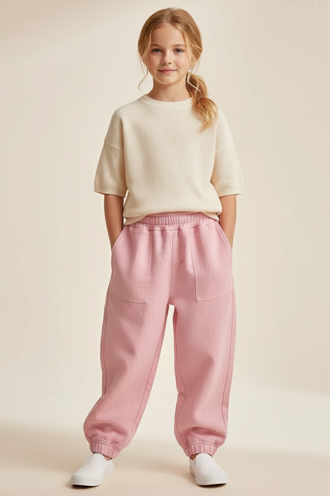 Pantalon Baggy Rose Ample Coton Enfant Décontracté - Molleton