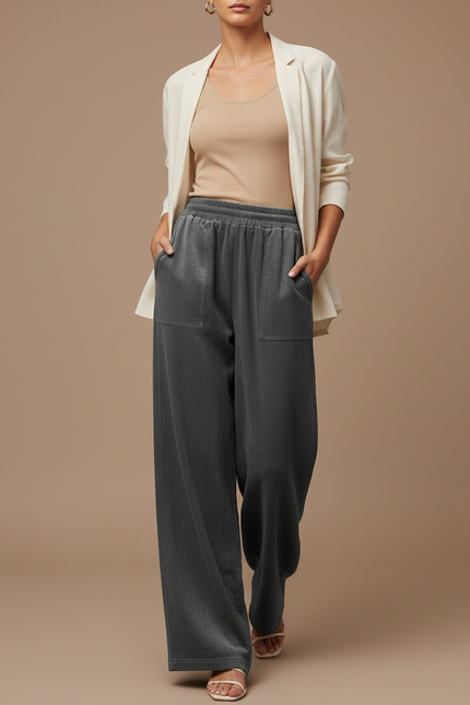 Pantalon Baggy Velours Gris Ample Décontracté Fluide