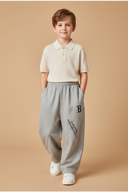 Pantalon Baggy Gris Molletonné Ample Sport Imprimé Garçon
