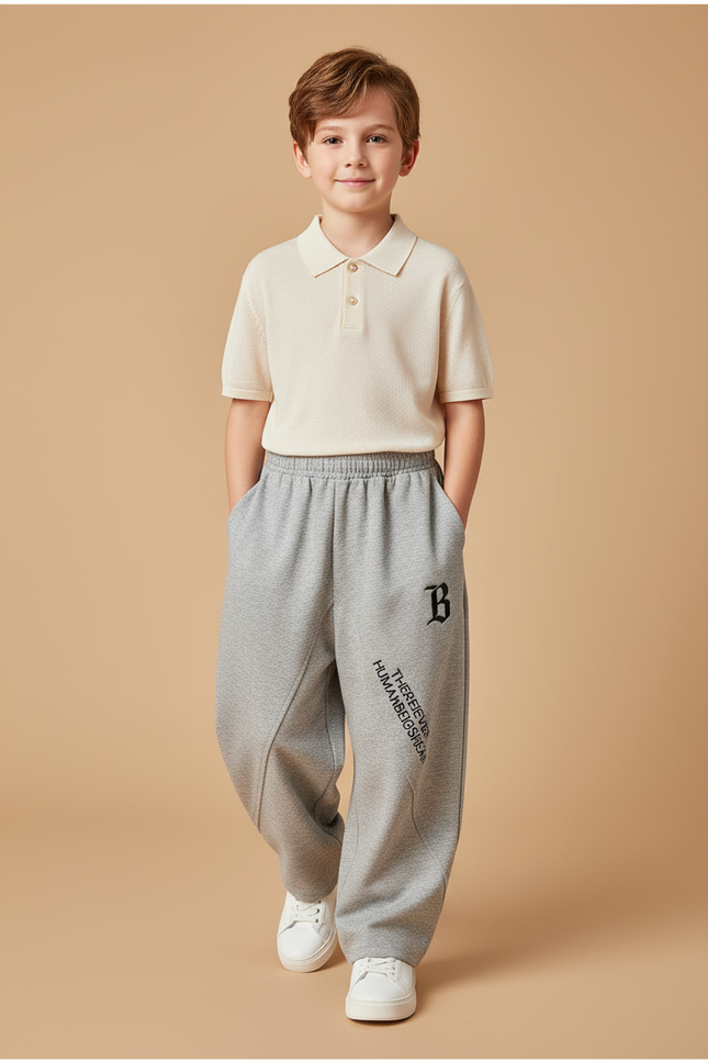 Pantalon Baggy Gris Molletonné Ample Sport Imprimé Garçon