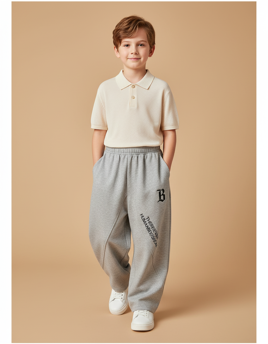 Pantalon Baggy Gris Molletonné Ample Sport Imprimé Garçon